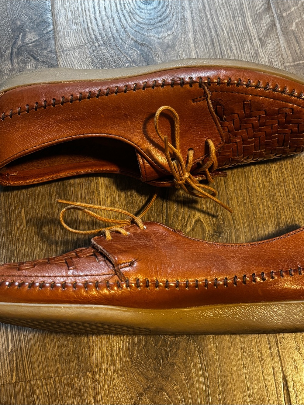 Dexter Brown Woven Leather Slip-On Loafers with Laces - Picture 6 of 9